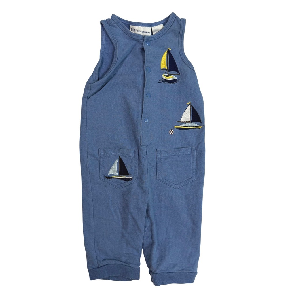 First Impressions Nautical Coastal Baby Romper Blue Cotton